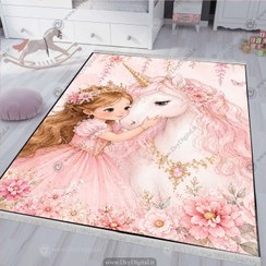 تصویر فرش فانتزی چاپی برای اتاق دختر طرح پرنسس با اسب تک شاخ صورتی WA-8176 