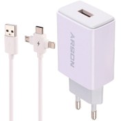 تصویر شارژر دیواری فست شارژ Arson AN-W3B QC3.0 PD 3A 18W + کابل 3 سر Arson AN-W3B QC3.0 PD 3A 18W WALL CHARGER With and Data Cable