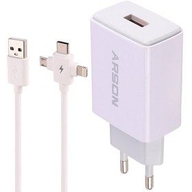 تصویر شارژر دیواری فست شارژ Arson AN-W3B QC3.0 PD 3A 18W + کابل 3 سر Arson AN-W3B QC3.0 PD 3A 18W WALL CHARGER With and Data Cable