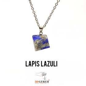 تصویر گردنبند سنگی لاجورد اصل افغانستان طرح تامبل با زنجیر استیل رایگان A lapis lazuli stone necklace, original from Afghanistan, Tumble design