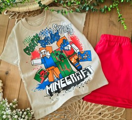 تصویر تیشرت و شلوارک ماینکرافت تک رنگ 