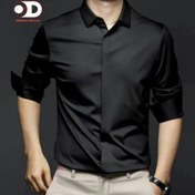 تصویر پیراهن جدید مشکی ساتن کش دکمه مخفی ا New Black Satin Cache Button Hidden Shirt New Black Satin Cache Button Hidden Shirt