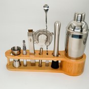 تصویر ست شیکر کوبلر 8 تکه استیل با استند چوبی کد 099 (یک عددی) 