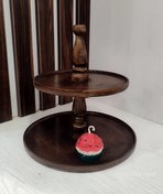 تصویر شیرینی خوری دوطبقه چوبی استند دسته دار 