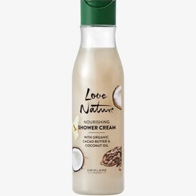 تصویر کرم دوش شامپو بدن کرمی مغذی ارگانیک لاو نیچر با کره کاکائو و روغن نارگیل LoveNatur Nourishing Shower Cream with Cocoa Butter and coconut oil