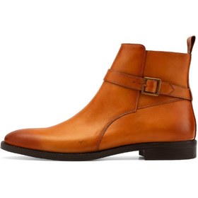 تصویر بوت مردانه ونتو مدل دوال‌باکل سگکدار بغل زیپ جنس چرم شبرو عسلی - 41 Vento men's boots, double buckle, side zipper, made of honey-colored leather