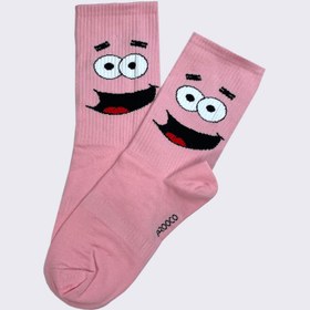 تصویر جوراب ساقدار اسپرت طرح پاتریک صورتی 