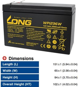 تصویر باتری سیلد اسید 9 آمپر 12 ولت LONG Battery WP1236W