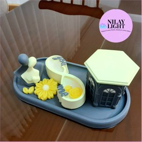 تصویر ست دکوری سنگ مصنوعی زرد کره ای و طوسی تیره ۴پارچه کد۹ 