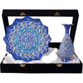 تصویر نیم ست بشقاب 25 و گلدان 20 سانتی میناکاری اصفهان 