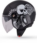 تصویر کلاه کاسکت موتورسیکلت ایمنی مات سیاه و سفید آلفا با آفتابگیر Origine 