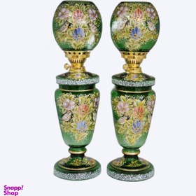 تصویر چراغ نفتی مدل نقاشی گل و بلبل ست 2 عددی 