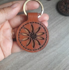 تصویر جاکلیدی طرح سنتی چرم طبیعی - قهوه ای کمرنگ / قهوه ای کمرنگ / قهوه ای تیره Traditional leather key