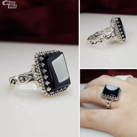 تصویر انگشتر نقره عقیق مشکی مردانه ا Black agate silver ring Black agate silver ring