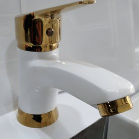 تصویر شیر روشویی سفید طلا اونیکس onix