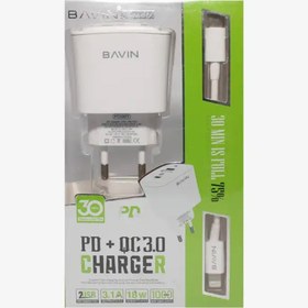 تصویر شارژر دیواری باوین مدل PC330Y به همراه کابل USB-C BAVIN PD + QC3.0 Power Fast Charger 18W Model PC330Y