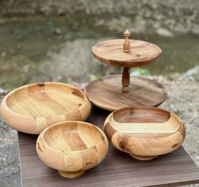 تصویر سرویس پذیرایی چوبی گردو پایه دار قطر ۳۰ سانت 