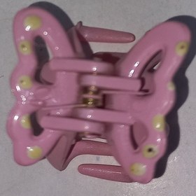 تصویر گیره کوچک موی سر رنگ صورتی طرح پروانه - صورتی Small pink hair clip with butterfly design