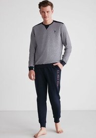 تصویر ست پیژامه آبی مردانه پولو اسن ایالات متحده لباس خواب آستین بلند یقه گرد 18720 سرمه ای U.S. Polo Assn. 