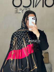 تصویر شال ابریشم GUCCI مشکی سرخابی کد2457 