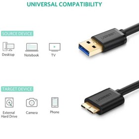 تصویر کابل هارد USB3.0 Micro B یوگرین طول یک متر مدل US130 10841 UGREEN Micro USB 3.0 Cable USB 3.0 Type A Male to Micro B Cord