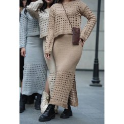 تصویر ست دو تیکه سارافون و کراپ بافت نخ آکریل ۱۰۰% 