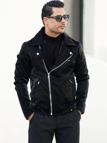 تصویر کت چرم سیلیکونی مدل بایکر (زیپ کج) مردانه Biker model silicone leather jacket (crooked zipper) for men