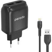 تصویر شارژر دیواری پرودو مدل PD-0203LEU به همراه کابل تبدیل Lightning Porodo PD-0203LEU Wall Charger with Lightning Cable