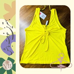 تصویر تاپ بندی دخترانه تمام نخ پنبه مدل جلو گره دار H&M - رنگ زرد 