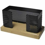 تصویر جاکارتی رومیزی چوب و فلز جهان نما مدل بغل بسته Desktop Business Card Holder