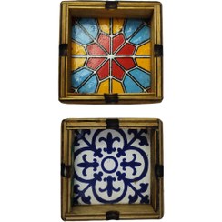 تصویر زیر سیگاری کاشی ایرانی - طرح: آبی سفید 