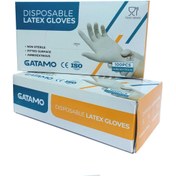 تصویر دستکش لاتکس سفید بدون پودر سایز کوچک ( S ) برند گاتامو DISPOSABLE LATEX GLOVES
