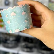 تصویر کپسول های کاپ کیک مقوایی - ابی و قلب صورتی 