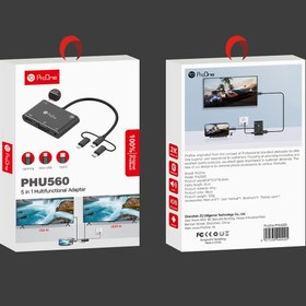 تصویر مبدل microUSB/ لایتنینگ/ USB-C به HDMI/VGA/AV پرووان مدل PHU560 مشکی کابل تبدیل