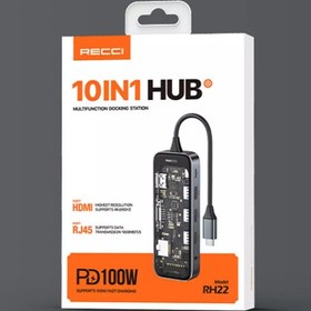 تصویر هاب USB-C رسی 10 پورت مدل RH22 Recci USB-C Hub RH22 With 10 Port