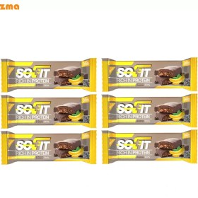 تصویر پروتئین بار موز با روکش شکلات تلخ سوفیت – 6 عددی SOFIT Dark Cocoa & Banana Protein Bar