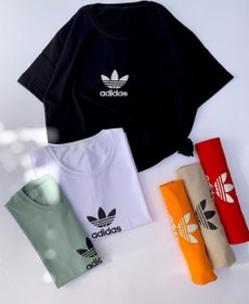 تصویر تیشرت زنانه کراپ نخی - طرح آدیداس سبز روشن 