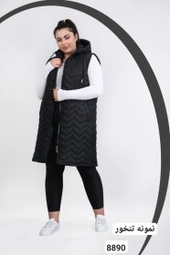 تصویر پافر زنانه کلاهدار زیگزاکی سایز بزرگ 