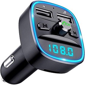 تصویر Comsoon Bluetooth FM فرستنده فرستنده ، [چراغ حلقه آبی آبی] کیت آداپتور گیرنده رادیویی ماشین بی سیم با مکالمه بدون هندزفری ، شارژر USB دوگانه 5V / 2.4A 