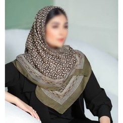 تصویر روسری حریر نخ دور دوخت رنگ ماشی و سرمه ای 