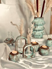 تصویر گل جا جاشمعی توپی وارمر فانوس ست پایه 