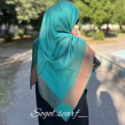 تصویر روسری نخ بامبو رنگ سبزآبی و نارنجی 