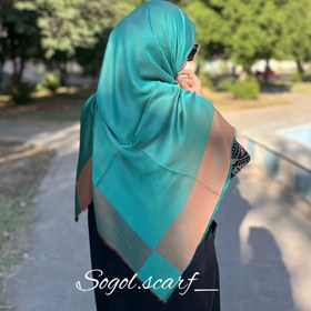 تصویر روسری نخ بامبو رنگ سبزآبی و نارنجی 