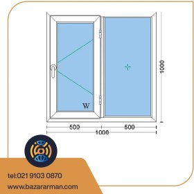 تصویر پنجره دوجداره upvc با شیشه ۴و۴ ساده به ابعاد 1000*1000 پروفیل گلد 