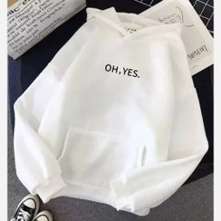 تصویر هودی زنانه طرح Oh Yes سایز فری جنس دورس تو کرکی 