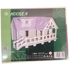 تصویر پازل سه بعدی چوبی خانه کلبه ای بنفش 