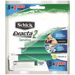 تصویر پک خود تراش مردانه 2 تیغ شیک مدل Exacta 2 Sensitive بسته 7 عددی Schick Pack 2 Shave Blade Exacta 2 Sensitive For