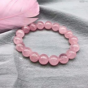 تصویر دستبند رزکوارتز گرد Rose Quartz سنگ طبیعی اصل 