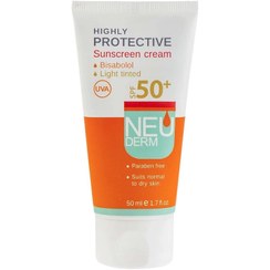 تصویر کرم ضد آفتاب رنگی نئودرم SPF50 مدل Highly Protective محافظ UVA ،UVB، مناسب انواع پوست حجم 50 میلی‌لیتر - بژ روشن Neuderm highly protective sunscreen cream