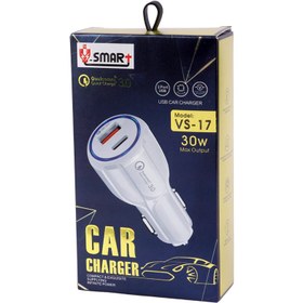 تصویر شارژر فندکی فست شارژ V-Smart VS-17 3A QC3.0 PD 30W + کابل تایپ سی V-Smart VS-17 3A QC3.0 PD 30W Fast Car Charger